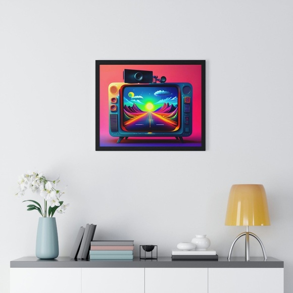 Vibrant Retro-Futuristic Television Framed Printed - Picture 2 of 3